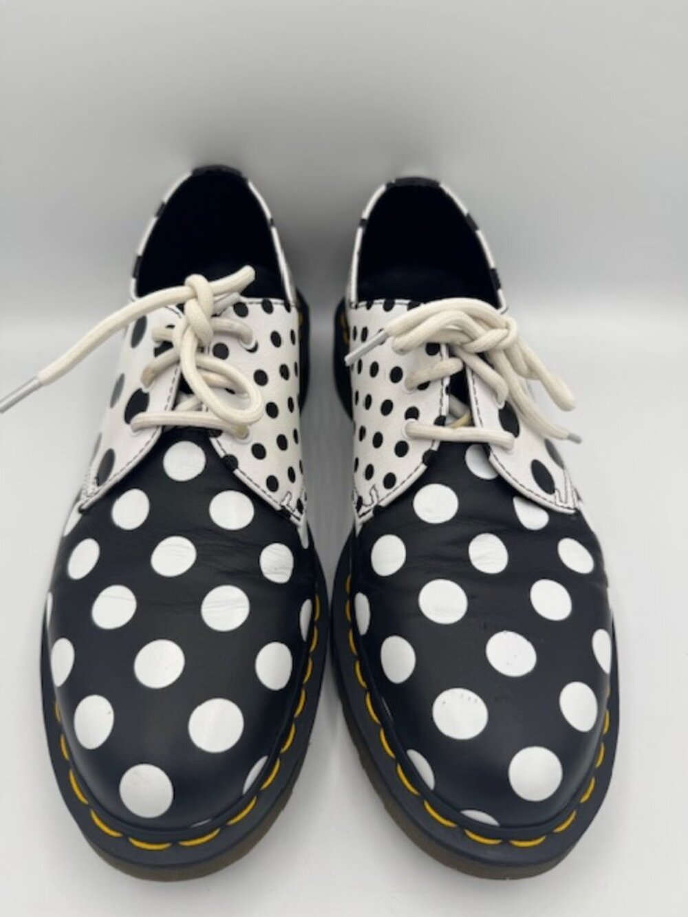 Dr. Martens Meris Black and White Polka Dot Leather Shoes Women's Size 9 - Picture 3 of 8